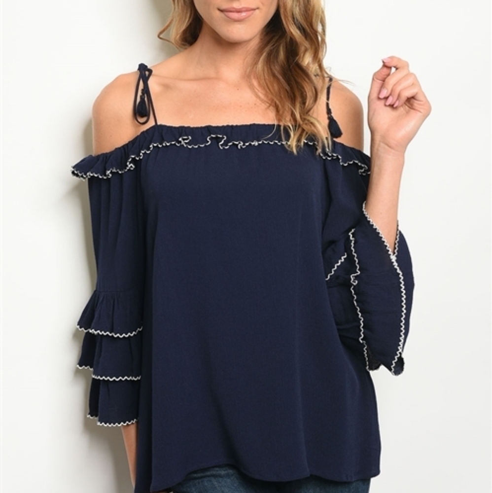 Off The Shoulder Ruffled Sleeve Top - Picture 1 of 5